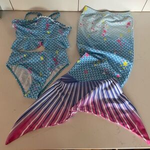 Mermaid Scale Swimsuit Set with Tail